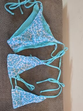 Aqua Blue Animal Print Triangle Bikini Top